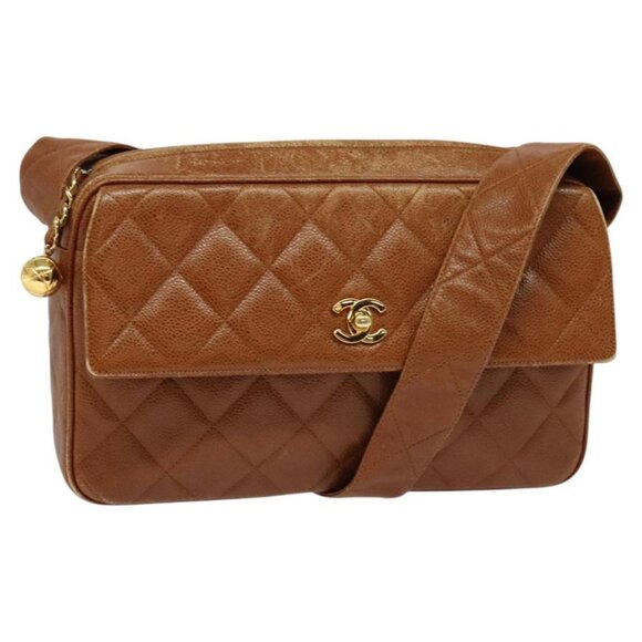 CHANEL Matelasse Chain Shoulder Bag Grained Calf Skin Brown Gold CC Auth PP534 - Picture 1 of 16